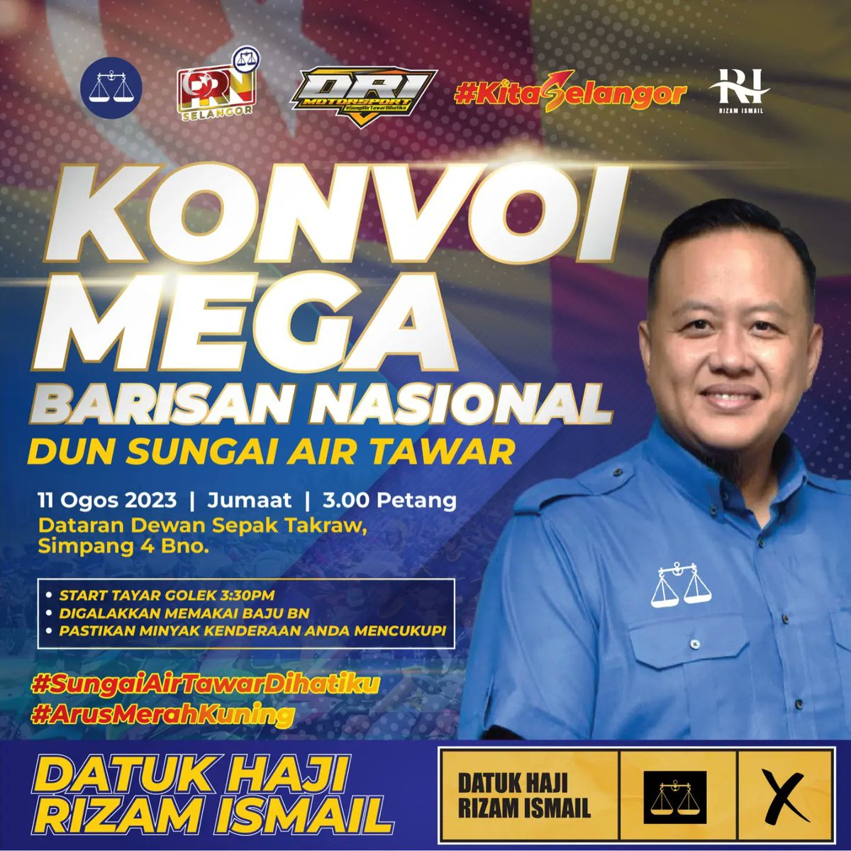 akimpau's tweet photo. Kita Gegar dulu DUN Sg Air Tawar petang nanti! Esok jgn lupa undi calon no 2 Datuk Haji Rizam Ismail! 
#sgairtawardihatiku #kitaselangor #perpaduanselangor #rizamismail #arusmerahkuning #KerajaanPerpaduan https://t.co/fubnoRkLhq