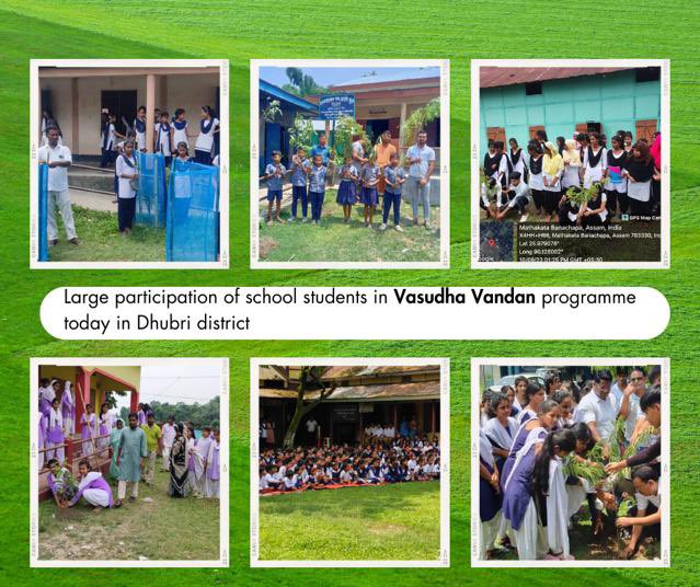 dcofficedhubri's tweet photo. Glimpses from Day 2 of Mera Mati Mera Desh campaign, in Dhubri district the *Vasudha Vandan* programme was organised in all 132 GPs and 6 ULBs of Dhubri district.

A total of 10,350 saplings were planted today in various parts of the district. 
@CMOfficeAssam 
@jayanta_malla https://t.co/VXQcJYRvoZ