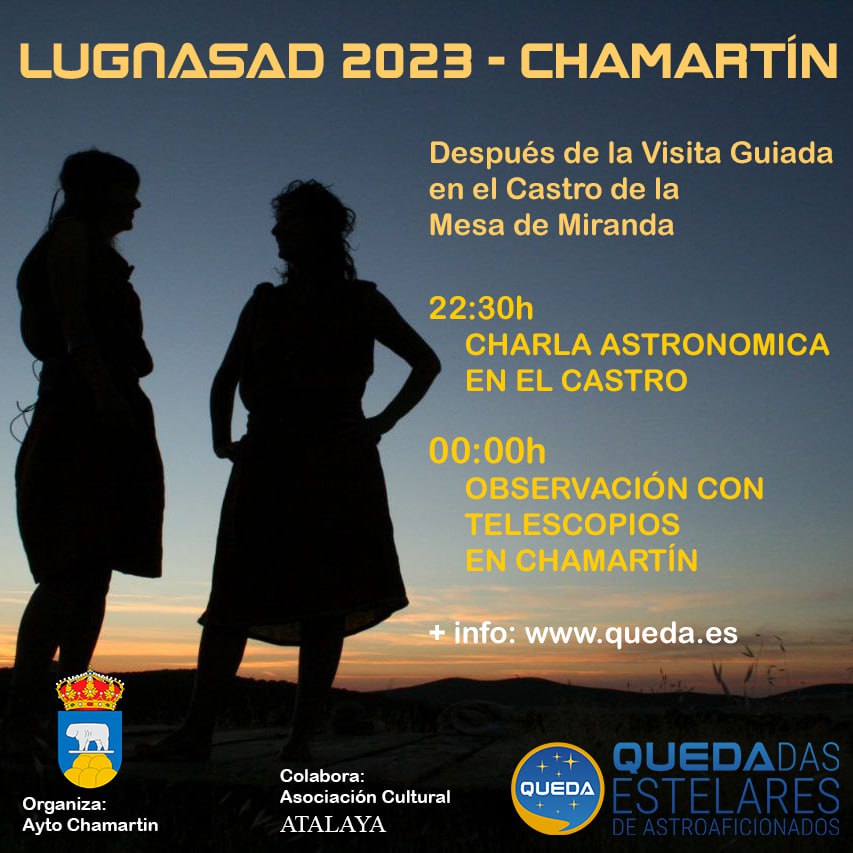 Este sábado 12, en el programa de #Lugnasad2023 de <a href="/ChamartinAvila/">Chamartín</a> realizaremos una charla y observación astronómica en el Castro de la Mesa de Miranda. Además podremos disfrutar de la #LluviaDeEstrellas de las #Perseidas o #LagrimasdeSanLorenzo No te lo pierdas! #somosEstelares