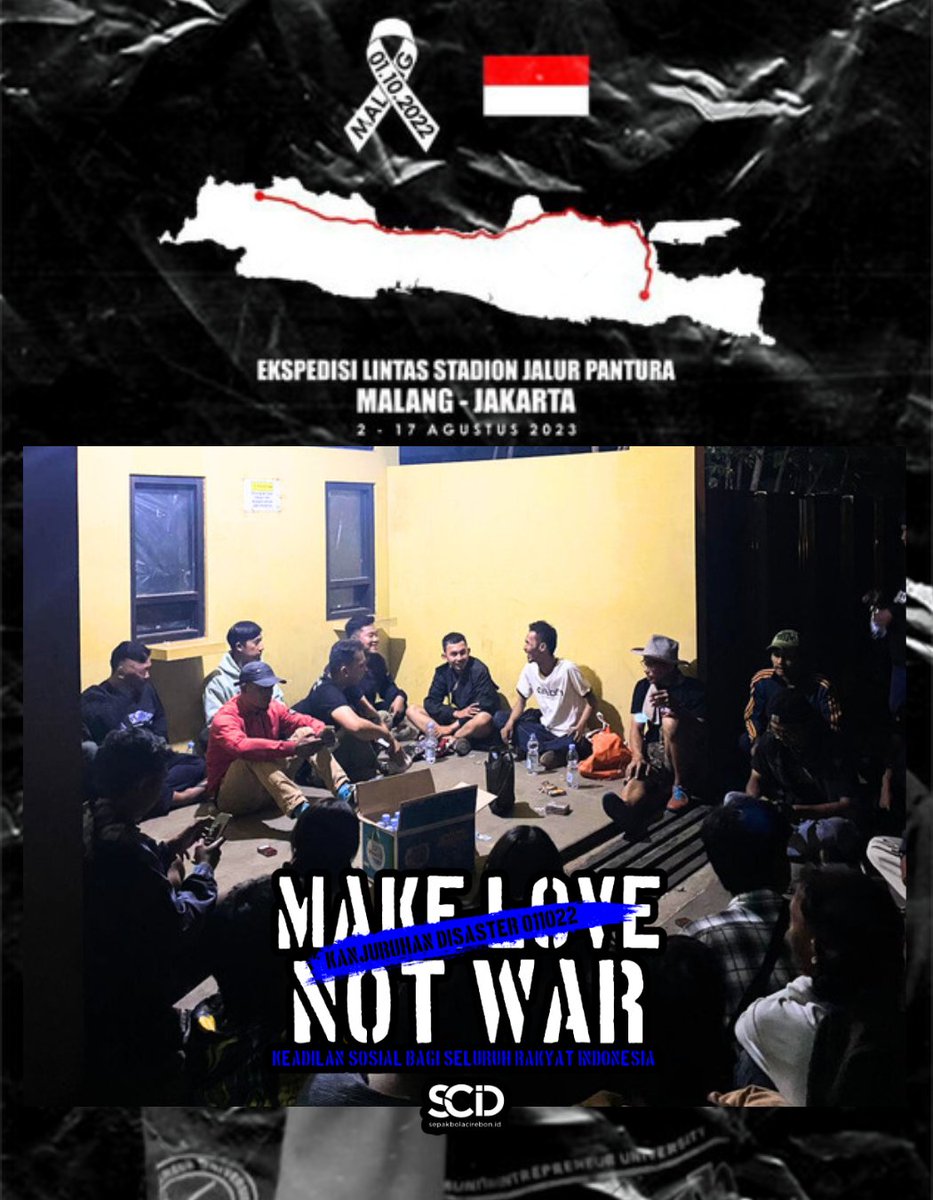 Bersama berbagai element suporter sepakbola yang berada di Cirebon menemani Pak Midun singgah di Stadion Bima Kota Cirebon (10/8/2023) dalam ekspedisi lintas stadion jalur pantura Malang-Jakarta menggunakan sepeda berkeranda untuk menutut keadilan atas tragedi kanjuruhan.