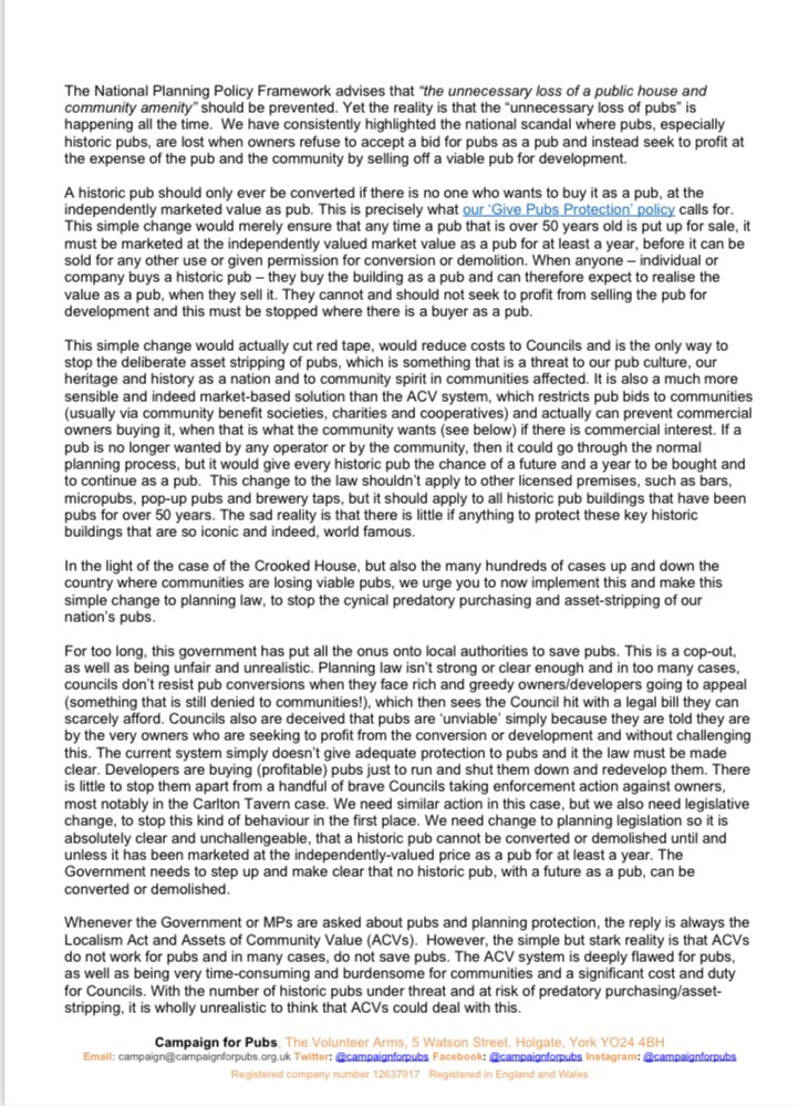 CampaignforPubs's tweet image. ENOUGH IS ENOUGH: The shocking case of the #CrookedHouse must be a catalyst for change to stop the endemic asset-stripping of our nation’s #pubs.

We’ve written to the Prime Minister @RishiSunak calling on him to stop #predatorypurchasing to #SaveourPubs

campaignforpubs.org.uk/press_release/…