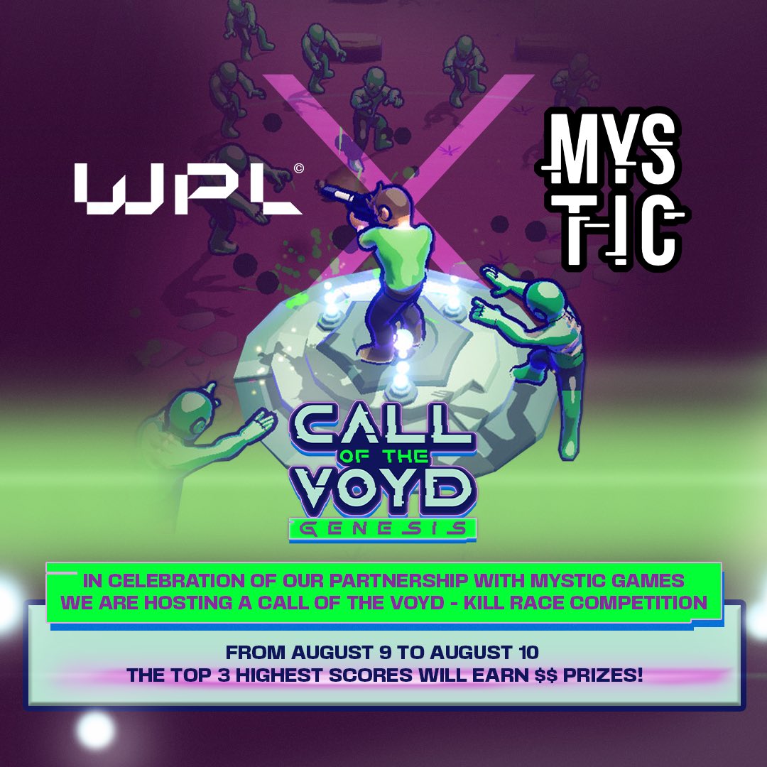 We are excited to celebrate our partnership with <a href="/MYSTiCGAMES888/">MYSTiC GAMES ❤️‍🔥 Call of the $VoYd</a>!

In honor of this partnership, we are hosting a competition within <a href="/CallOfTheVoYd/">NIOBE | Call of the VoYd</a> for some cash 💰

From NOW until August 11th at 12PM BST, the top 3 highest scores will earn cash prizes!

🥇$50
🥈$30
🥉$15