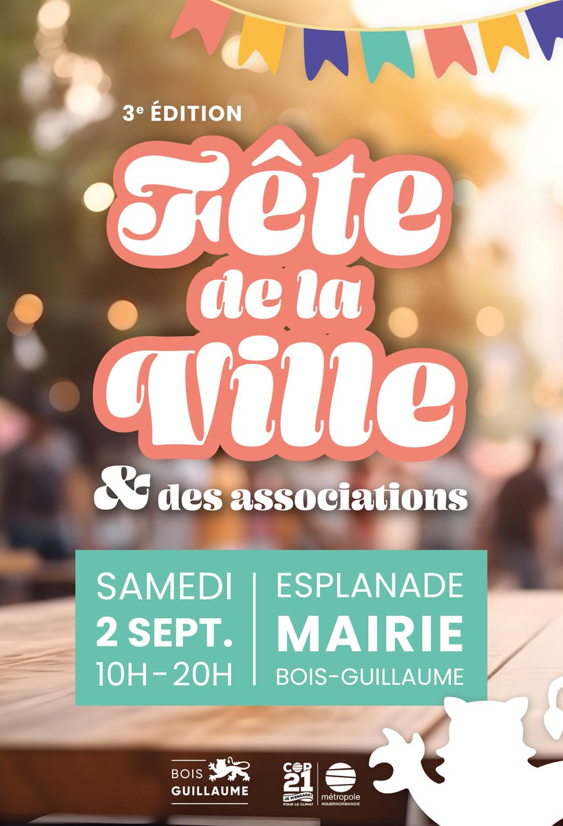 Ne manquez pas la prochaine Fête de la Ville !
Découvrez les différentes activités proposées par les 60 associations bois-guillaumaises présentes et profitez des animations toute la journée ! Rdv le samedi 2 septembre sur l’esplanade de la mairie 😉👇👇
ville-bois-guillaume.fr/fete-de-la-vil…