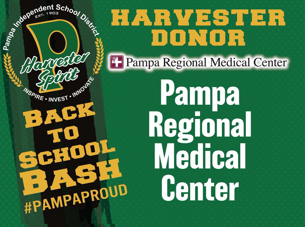 pampaisd's tweet photo. Special thanks to Pampa Regional Medical Center for being a Harvester donor again this year for the Pampa ISD Back to School Bash! Your support helps to provide needed backpacks and supplies for students! #pampaproud #PRMC https://t.co/t3knGBTWh2