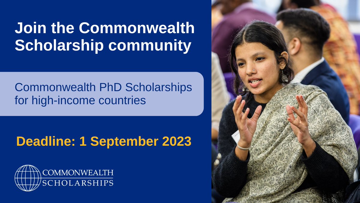 📣 Applications are open for #Commonwealth PhD Scholarships for high-income countries! Transform your research, leadership and teaching with a doctoral degree at a UK university from January 2024 funded by @educationgovuk. Apply by 1 September ➡️ bit.ly/3qpE4od