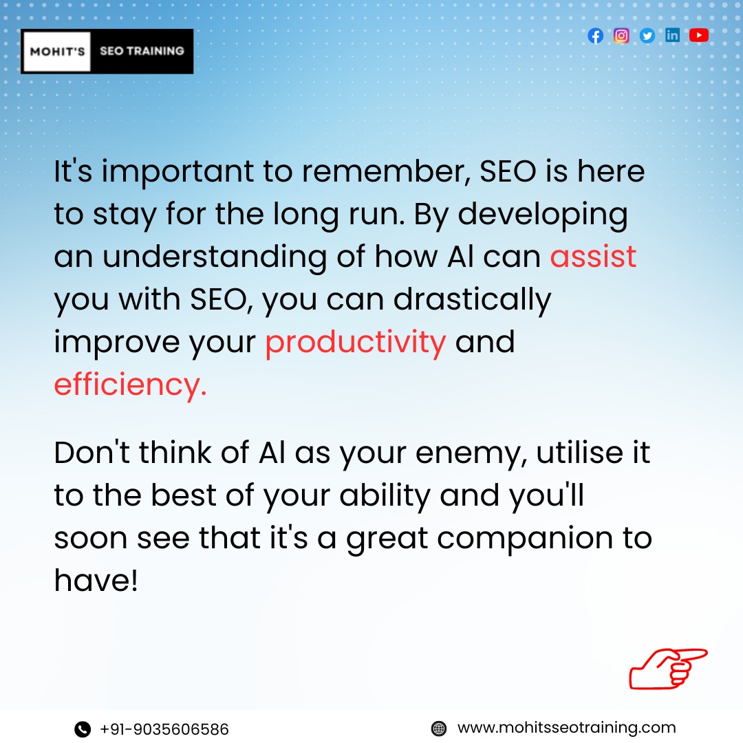 mohits_seo's tweet image. Is AI technology killing SEO? 😱
This is a question I come across far too often. A new technology is taking the world by storm that could potentially replace human jobs. There’s plenty of reason to worry
 #mohitsseotraining #seostrategy #knowledge #learnseo #AI #Chatgpt4 #aitools