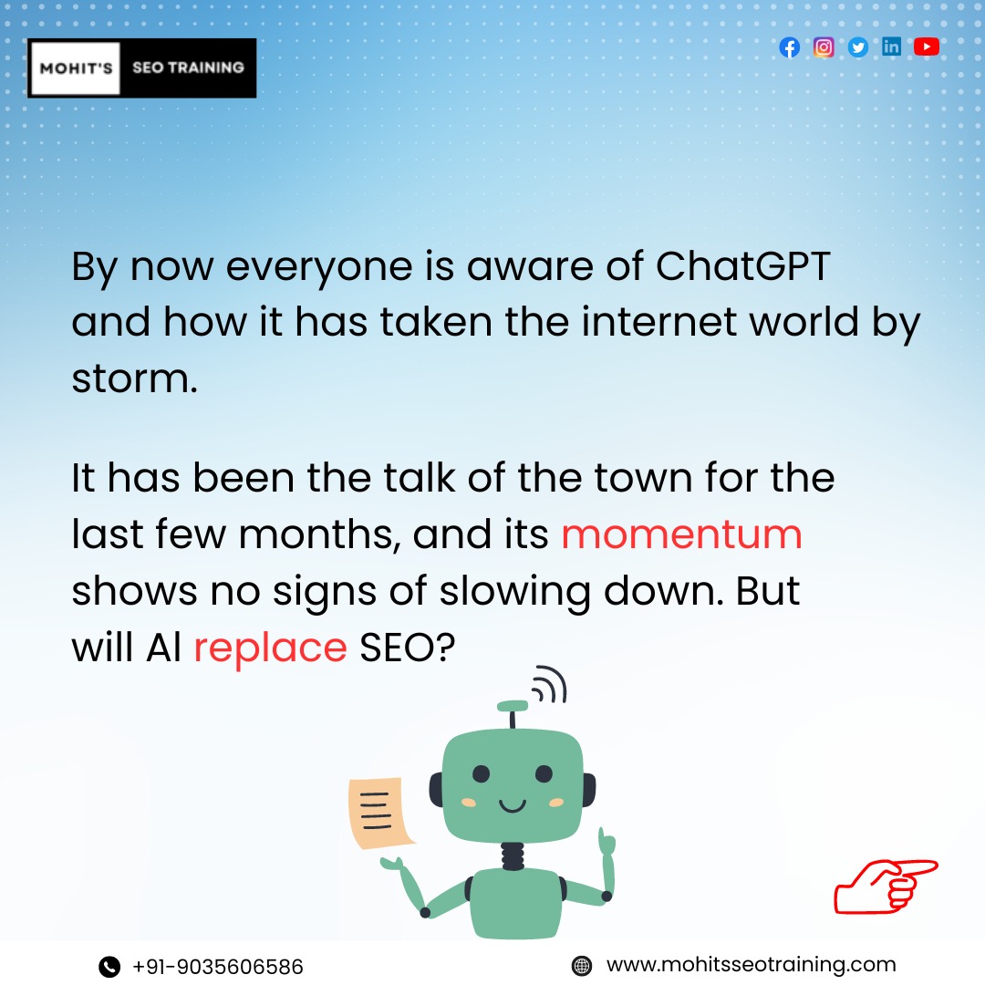 mohits_seo's tweet image. Is AI technology killing SEO? 😱
This is a question I come across far too often. A new technology is taking the world by storm that could potentially replace human jobs. There’s plenty of reason to worry
 #mohitsseotraining #seostrategy #knowledge #learnseo #AI #Chatgpt4 #aitools