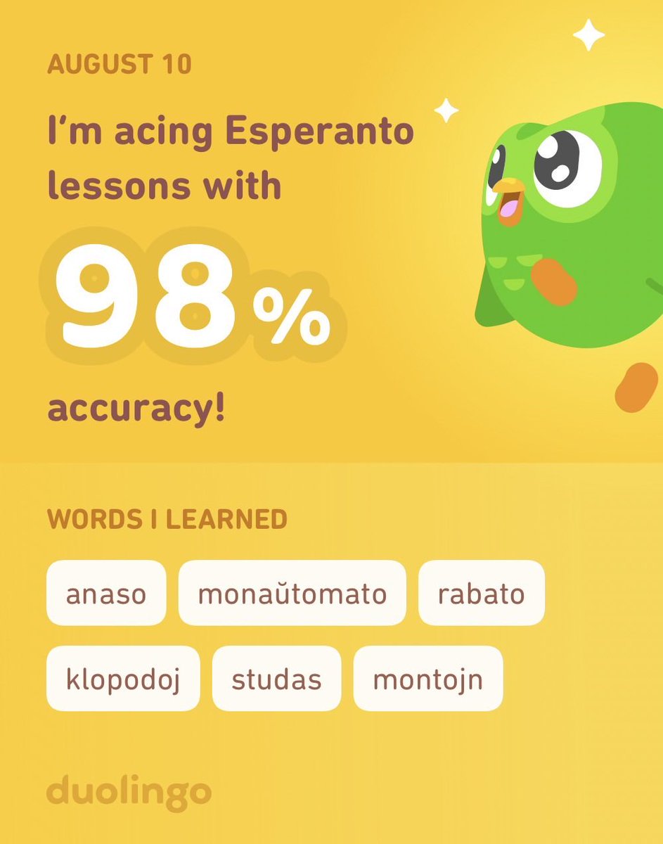 I’m learning Esperanto on Duolingo! It’s free, fun, and effective.