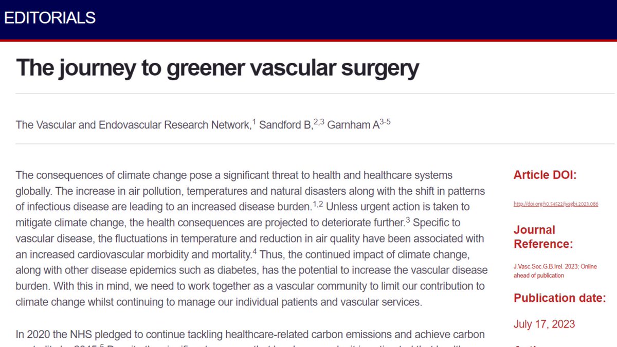 The journey to greener vascular surgery. Full report: jvsgbi.com/online/the-jou… @BACPAR_official @BSETnews @BSIR_News @RouleauxClub @vascularnurses @svtgbi @vasgbi @VascResearchNet @vsgbi