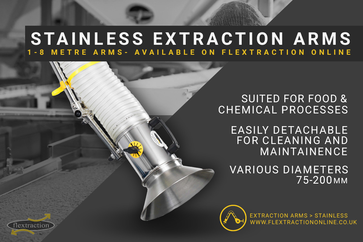 Flextraction's tweet photo. Browse one of the largest ranges of #stainlesssteel  #extraction arms on our new site – the stainless arm is suited for #food and #chemical processing lines and protects from corrosive ingredients. To see what’s available: https://t.co/7s6MClcR8V

#dustextraction https://t.co/Nbb6qjWNlh