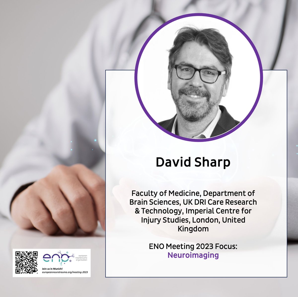 We're especially thrilled about welcoming David Sharp <a href="/Neurosharp/">@Neurosharp</a> to Munich in October, who will enlighten us about the topic of neuroimaging. 
His insights promise to spark discussions, secure your spot today and be part of ENO2023! 🧠

#ENO2023