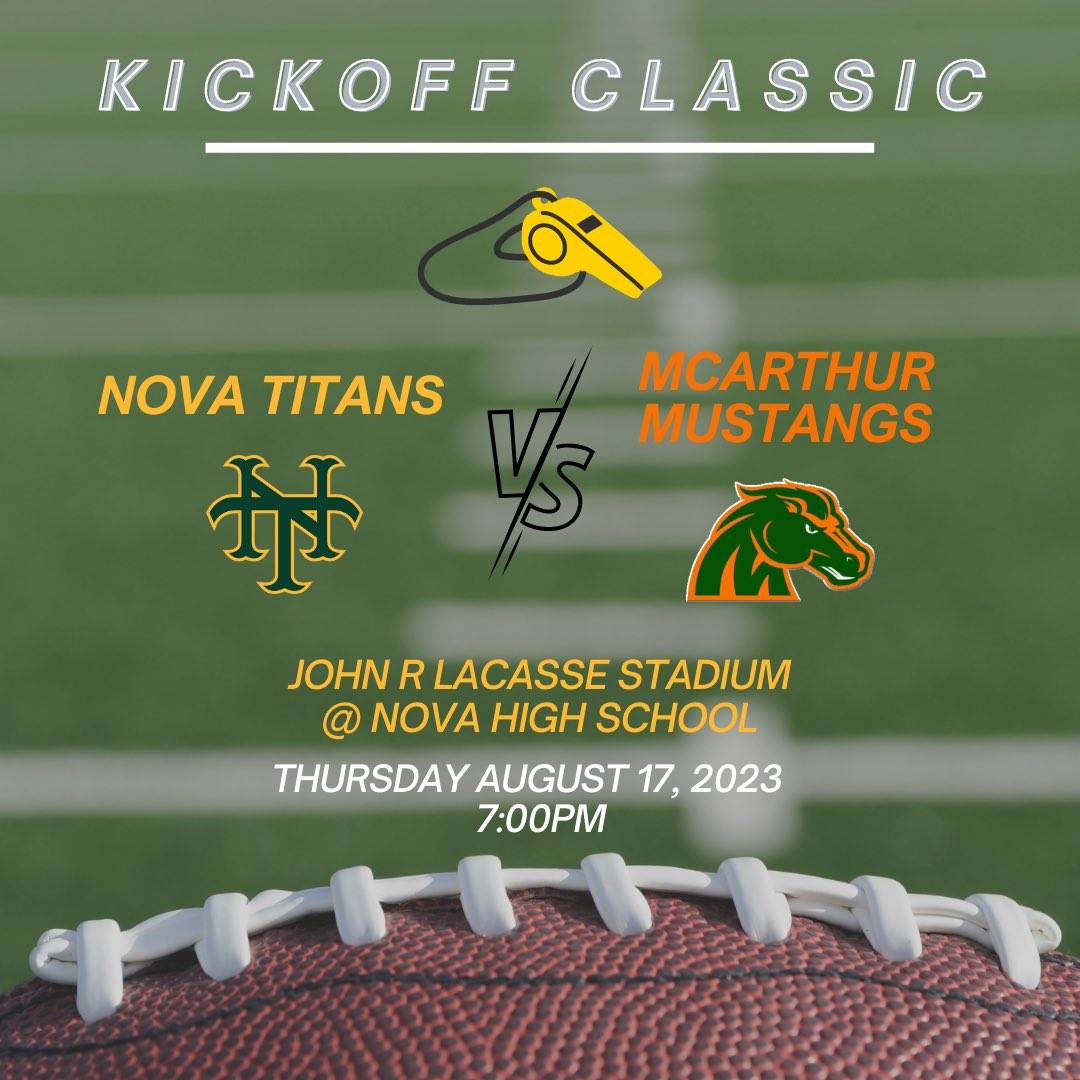 COUNTDOWN  - 1 WEEK ⏳ 

Let’s play some 🏈 

<a href="/NovaTitanFB/">Nova High Football</a>