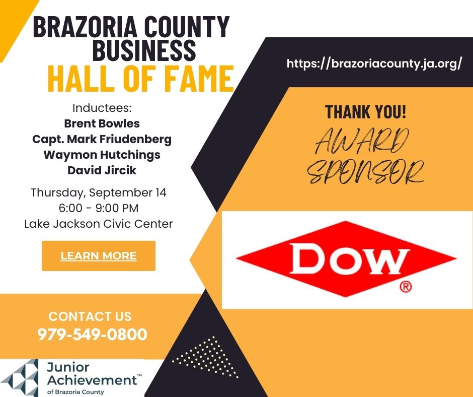 Thank you <a href="/DowNewsroom/">Dow</a> for sponsoring the awards for the upcoming Brazoria County Business Hall of Fame. brazoriacounty.ja.org/events/2023-br…