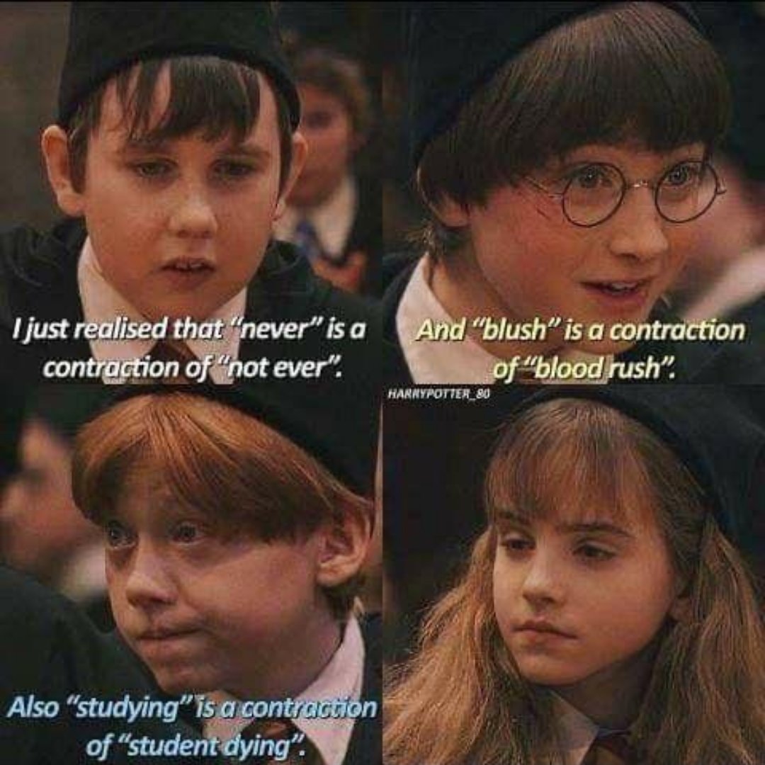 mhlebeault's tweet photo. What other contractions do you know about?
#hpmemes #harrypotter #booknerds #potterfans #potterheads #yafantasy #yalit #yafiction https://t.co/QEZ3emFHia