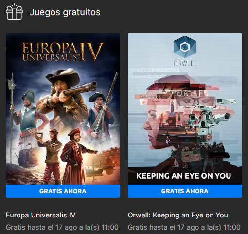 Mas juegos gratis en la #EpicGamesStore
#EuropaUniversalis #Orwell