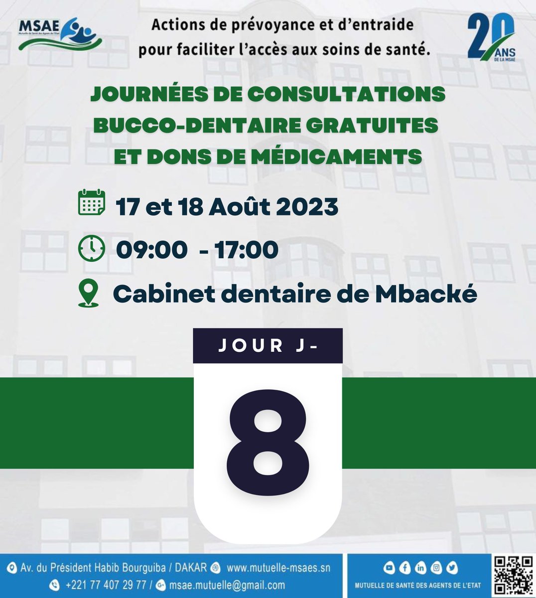 MSAE2021's tweet photo. Plus que quelques jours avant nos journées de consultations bucco-dentaires gratuites avec la MSAE les 17 et 18 Août au cabinet dentaire de Mbacké.
#MSAE #Santé #Mbacké #ConsultationDentaire #touba https://t.co/fXSLsKUCnp
