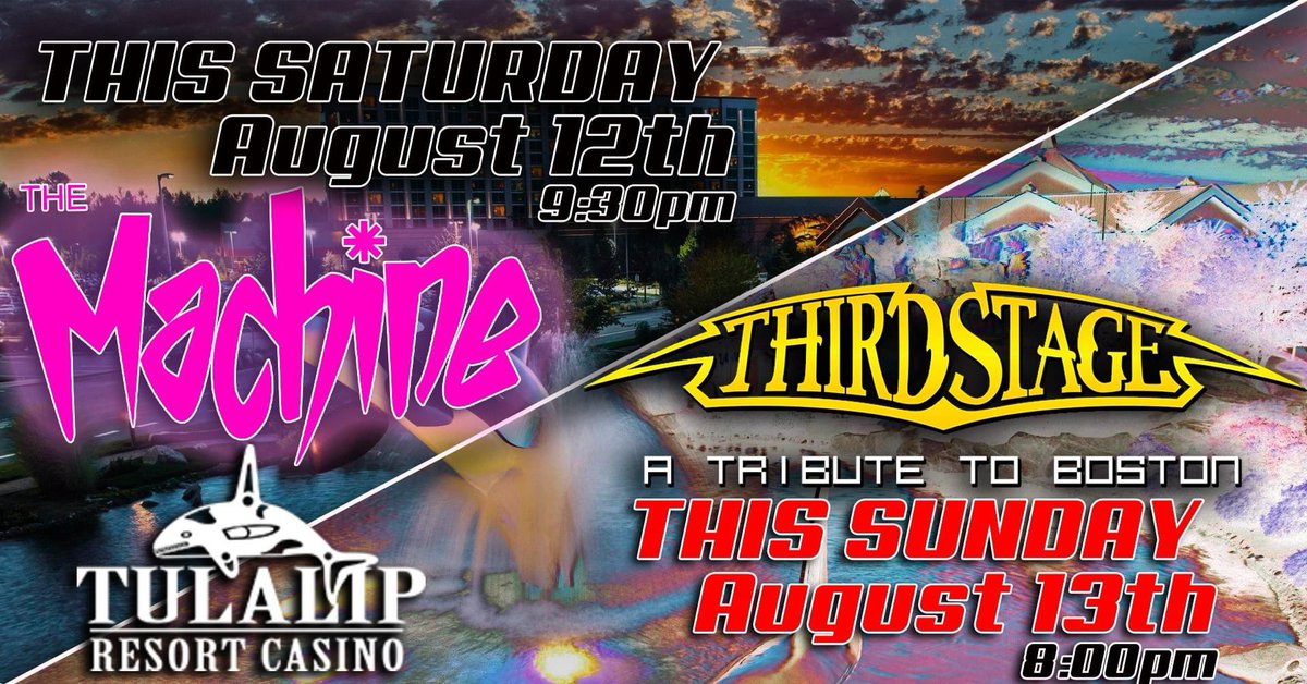 BWoolleyMusic's tweet image. THIS wknd @TulalipResort ! Saturday w @Machine_Seattle  and Sunday w @ThirdStageTBT !