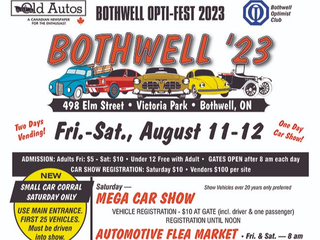 CKTodayTG's tweet photo. Come on out on Aug 11-12 and enjoy the Bothwell Old Auto’s Car Show at Victoria Park, 498 Elm St. W., Bothwell. Car show, vendors and draws. 8am – 3pm https://t.co/cWnfaL86XO