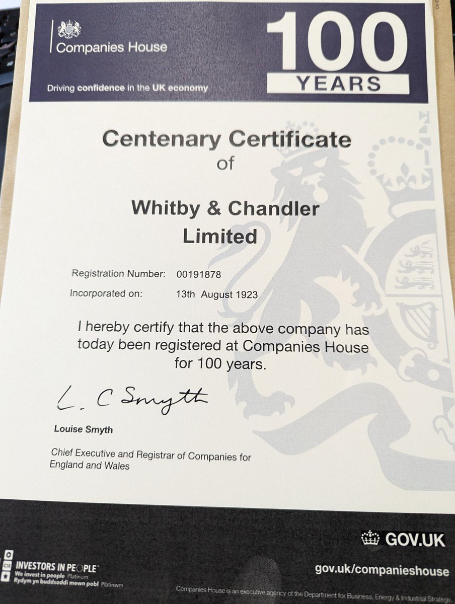 Wow....our 💯ear anniversary is fast approaching ..nice touch from Companies House in recognition