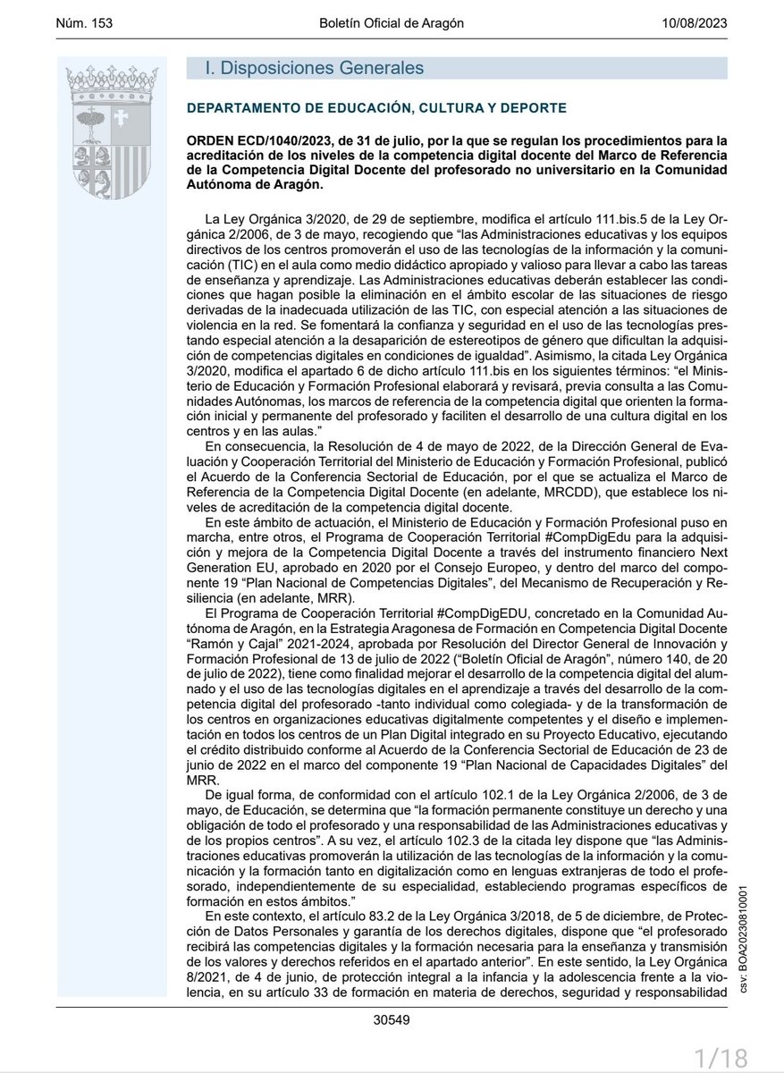 🗣📢#docentes #Aragón
Se publica hoy!!!

Orden por la que se regula la ACREDITACIÓN en
◾️#competenciadigitaldocente
◾️Distintos procedimientos
◾️Niveles 🅰️1️⃣ 🅰️2️⃣ 🅱️1️⃣ 🅱️2️⃣ C1 Y C2
🔗tinyurl.com/2t8cauyd
<a href="/Cddaragon/">CDD Aragón</a> #compdigedu #MRCDD