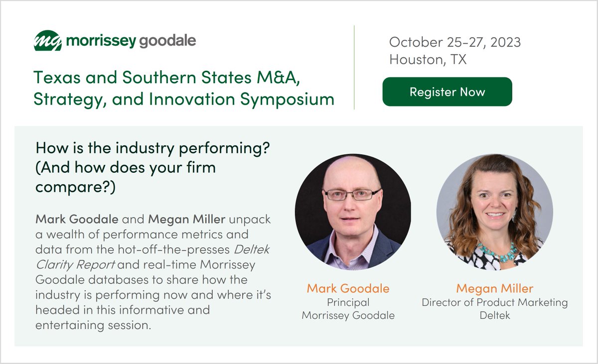 Don’t miss the State of the Industry session at our Texas and Southern States Symposium! Register now: morrisseygoodale.com/events/texas-a…

#AE #mergersandacquisitions #event