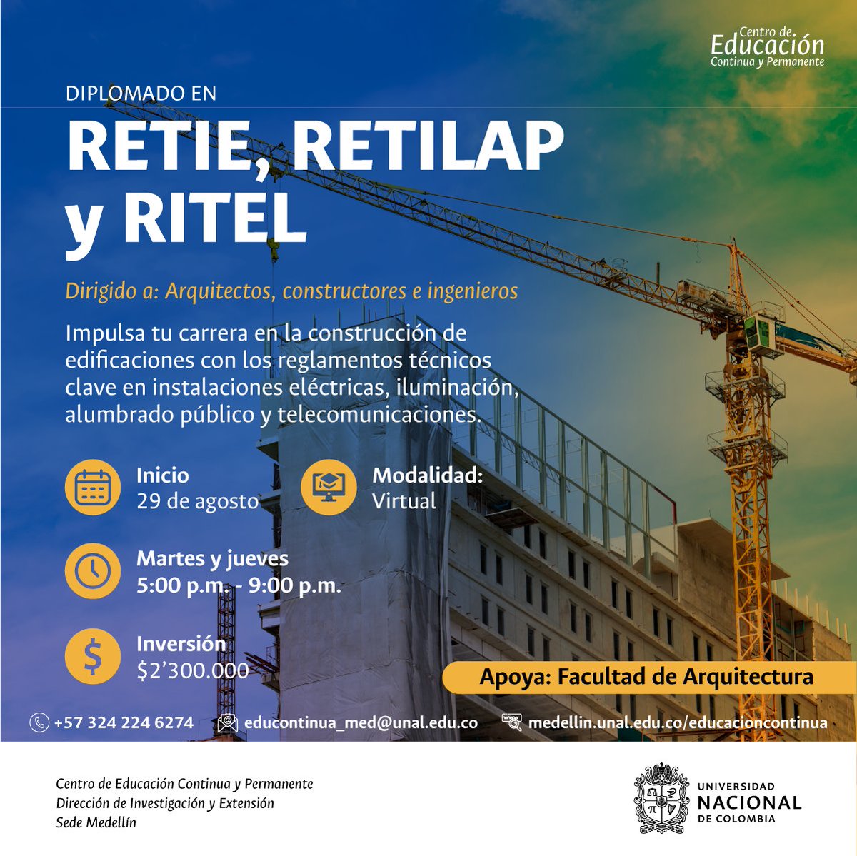 EducontinuaUN's tweet photo. 📢 ¡Atención arquitectos, constructores e ingenieros! Mejora tus habilidades en construcción y actualízate con la reglamentación vigente con nuestro   diplomado 
👉¡Inscríbete ahora y asegura tu cupo!
https://t.co/tcQ2uYM5LW https://t.co/xIHlEdjX4l