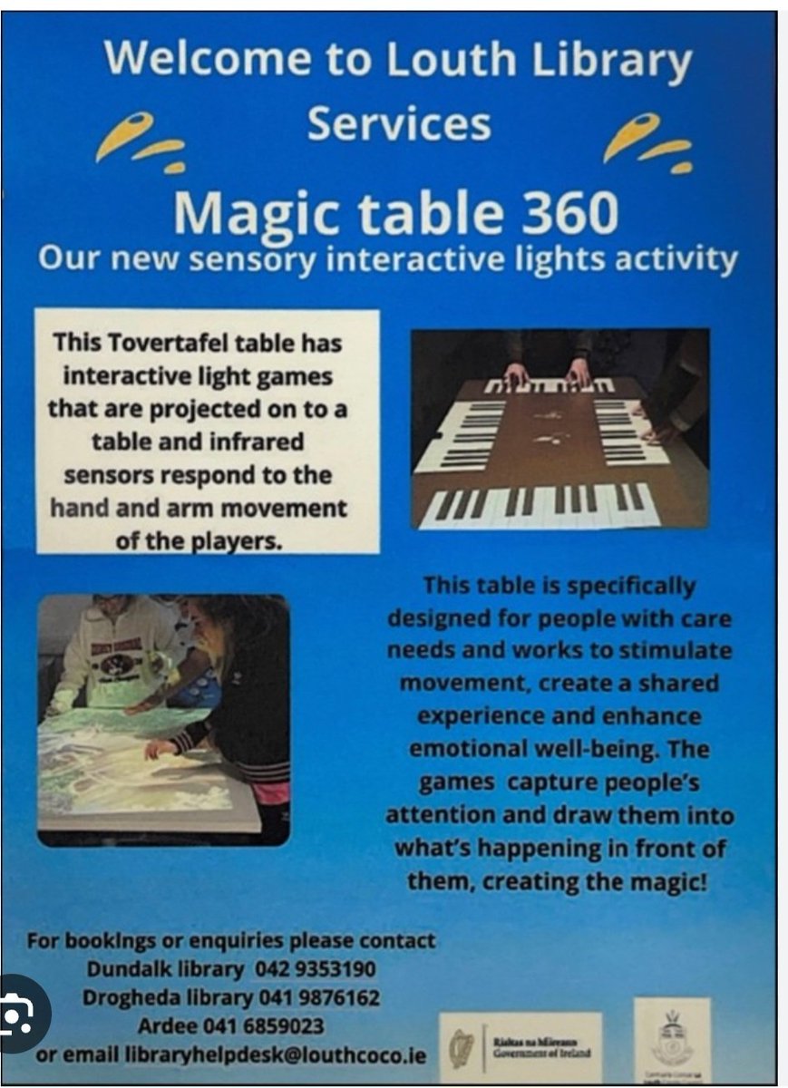 BoarnieB's tweet image. This #magictable in @LouthLibraries in Dundalk is fantastic interactive sensory activities for people with care needs. #inclusion #libraries