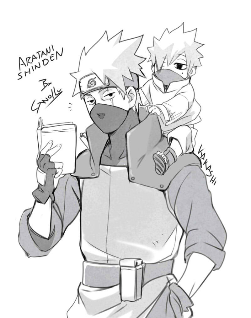 Gwollu's tweet photo. I have  to tell you a secret.... Kakashi is a father in Aratani Shinden!🙃
@GwolluAS #Naruto #Doujinshi #Kakashi https://t.co/iskY9AMY7R