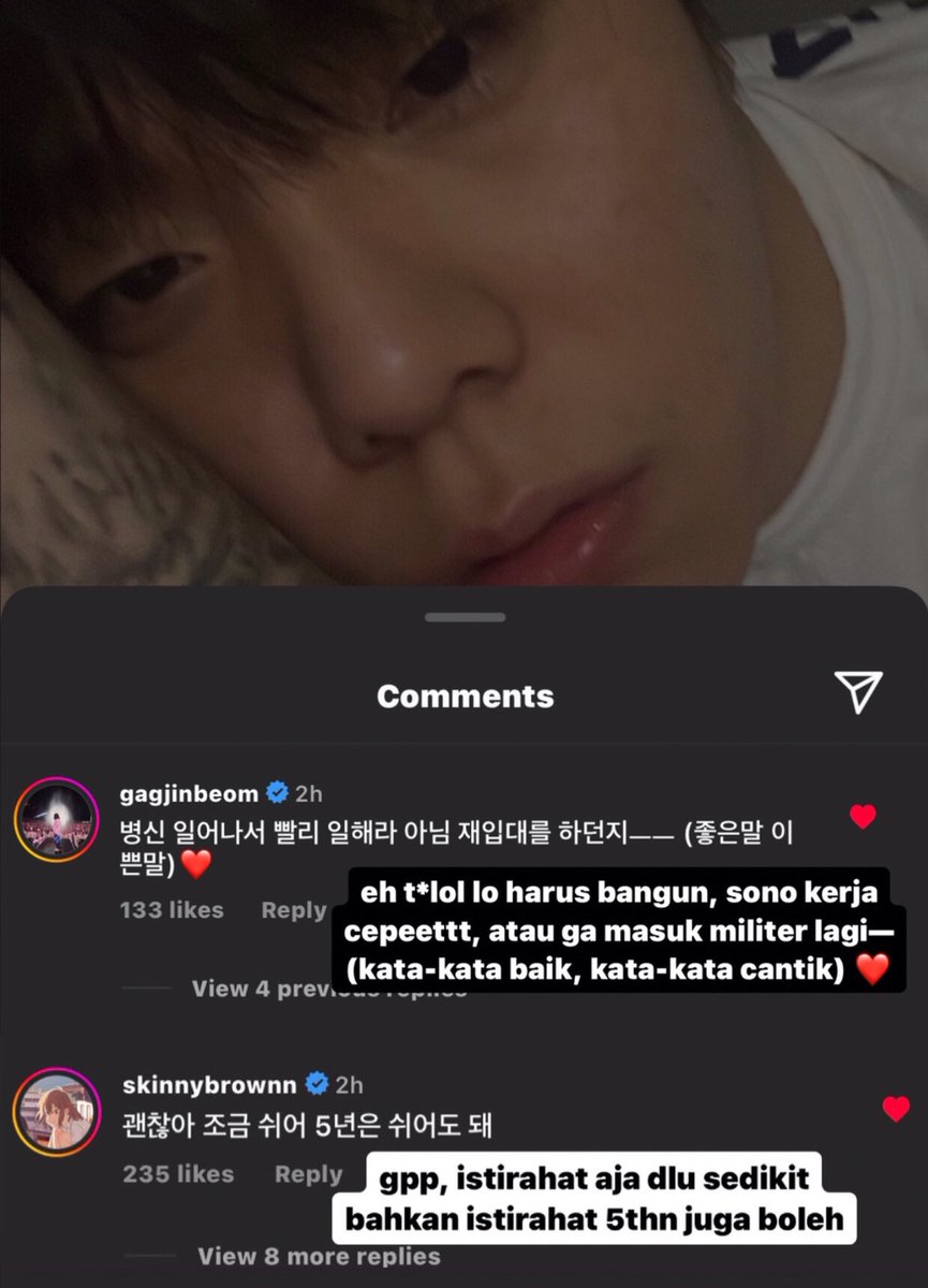 2moonlightyv's tweet photo. toil ceritanya mw buat album tp ga semangat gt dan minta buat disemangatin pke kata-kata yg baik 

terus dikomen jinbeom ama skinny brown wkwkkw responnya beda bgt 😭😭😭😭🙏🏻🙏🏻 https://t.co/jD0VKiTGlU