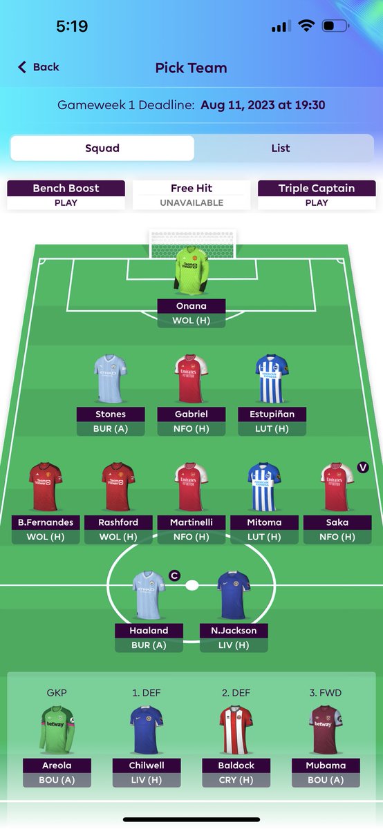 JoeElphick2's tweet photo. @FPLFocal Team at the moment. Thinking everyone is pretty locked in. Not too sure about Stones though? Maybe I should downgrade? And have some money ITB for flexibility. 

Also - not too sure if I should go the Salah route. What are your thoughts? https://t.co/zZ0UYNZH6h