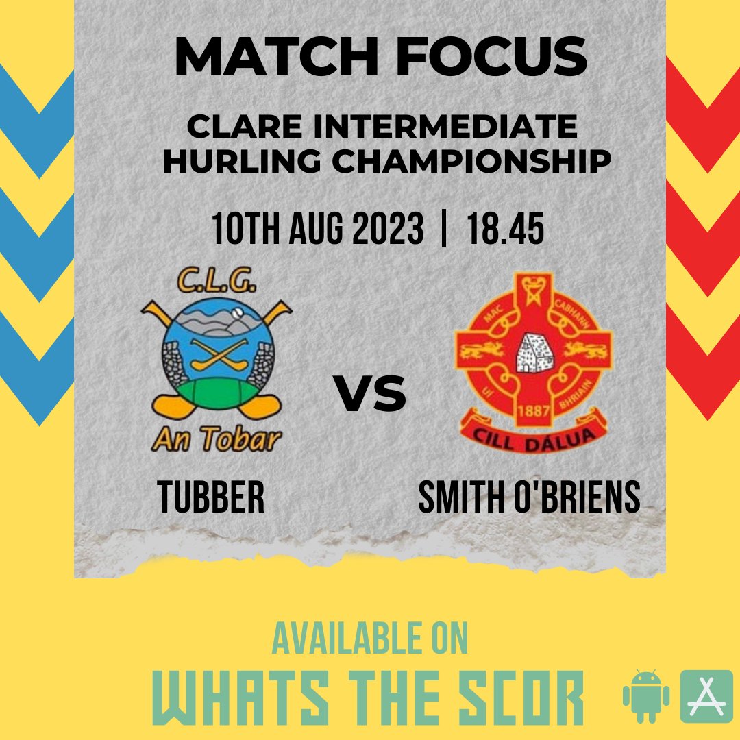 WhatstheScor's tweet photo. Our 'Match Focus' game tonight takes place in Clare for the Intermediate Hurling clash between @TubberGaa & @SOBGAA at 18,45.
Follow the game live on the @WhatstheScor App 📲
#claregaa #matchfocus #tubbergaa #smithobriensgaa #GAA #club #clubchampionship @GaaClare #clarehurling https://t.co/vxAZLxOpEC
