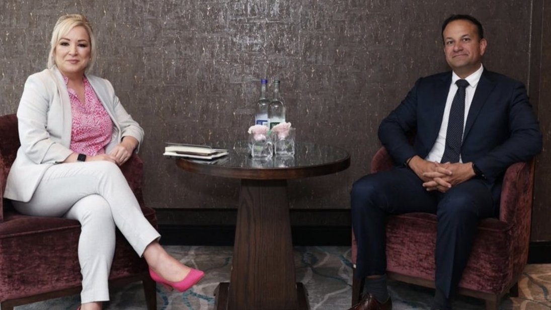 DrHaroldNews's tweet photo. Leo Varadkar may not appear overly happy in this photo but he deserves credit for his willingness to meet with Michelle O'Neill. A significant gesture from the leader of Ireland's largest unionist party. https://t.co/INQYMDZ5d8