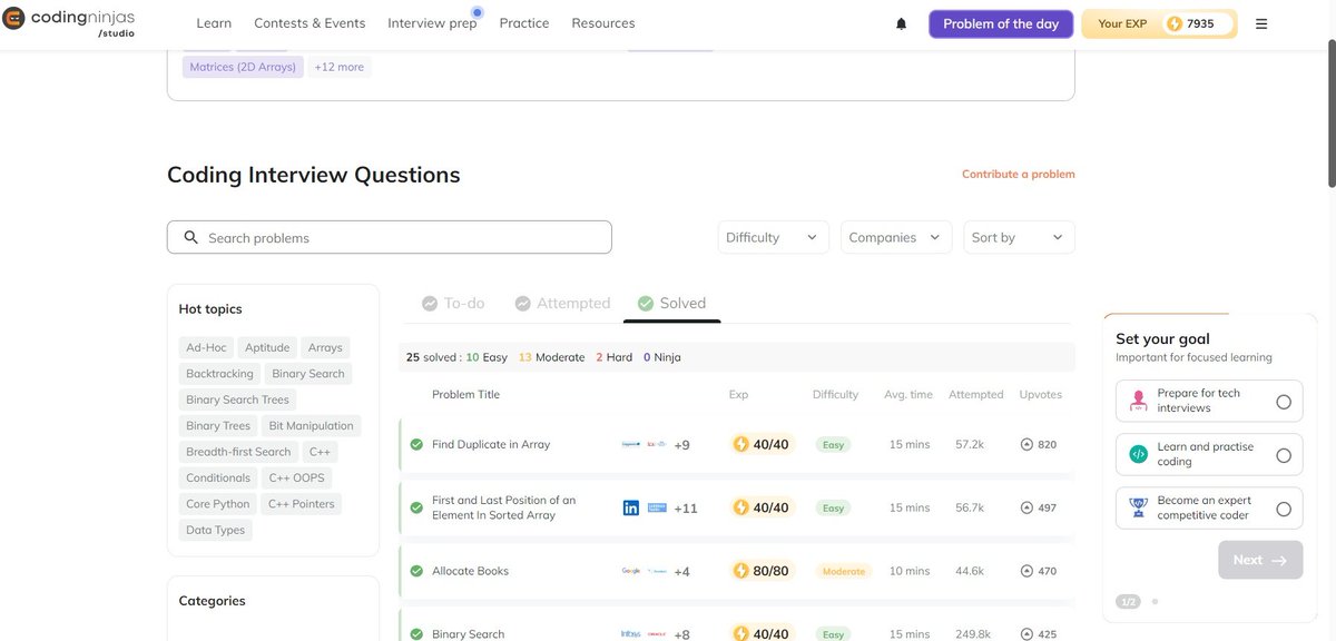 Divyanshu0411's tweet image. Today I go to the coding studio and easily solve 25 questions in only 2hrs. Does it happen because I always on leetcode and codeforces.
I am so surprised to see so much easily questions .
What's your opinion??
#codingstudio #codingninja