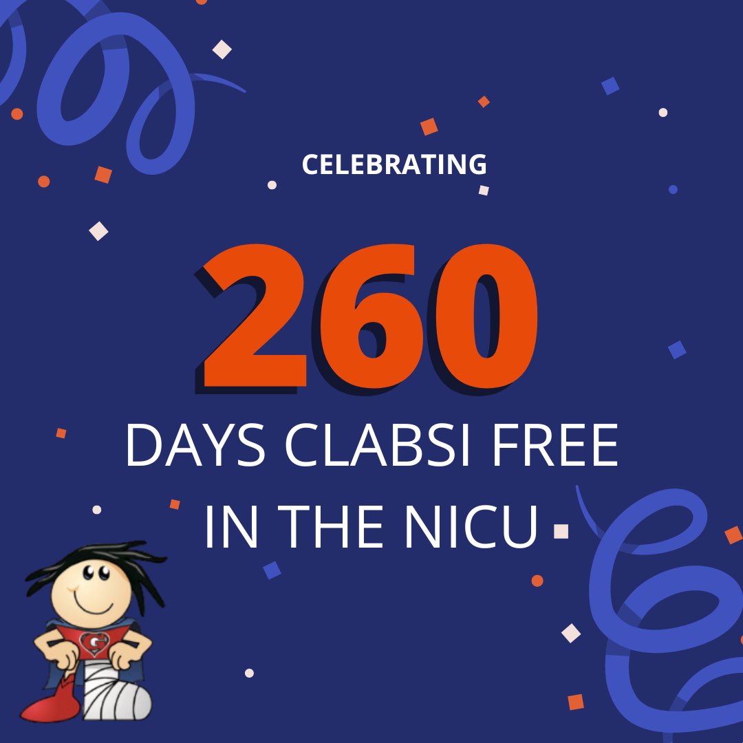 The #NICU is celebrating an amazing accomplishment, smashing their previous CLABSI-free record!! 

The interdisciplinary team, led by NICU CNL Dacia, implemented weekly central line rounds to develop a patient-specific central line care plan based on the #preventionbundle.