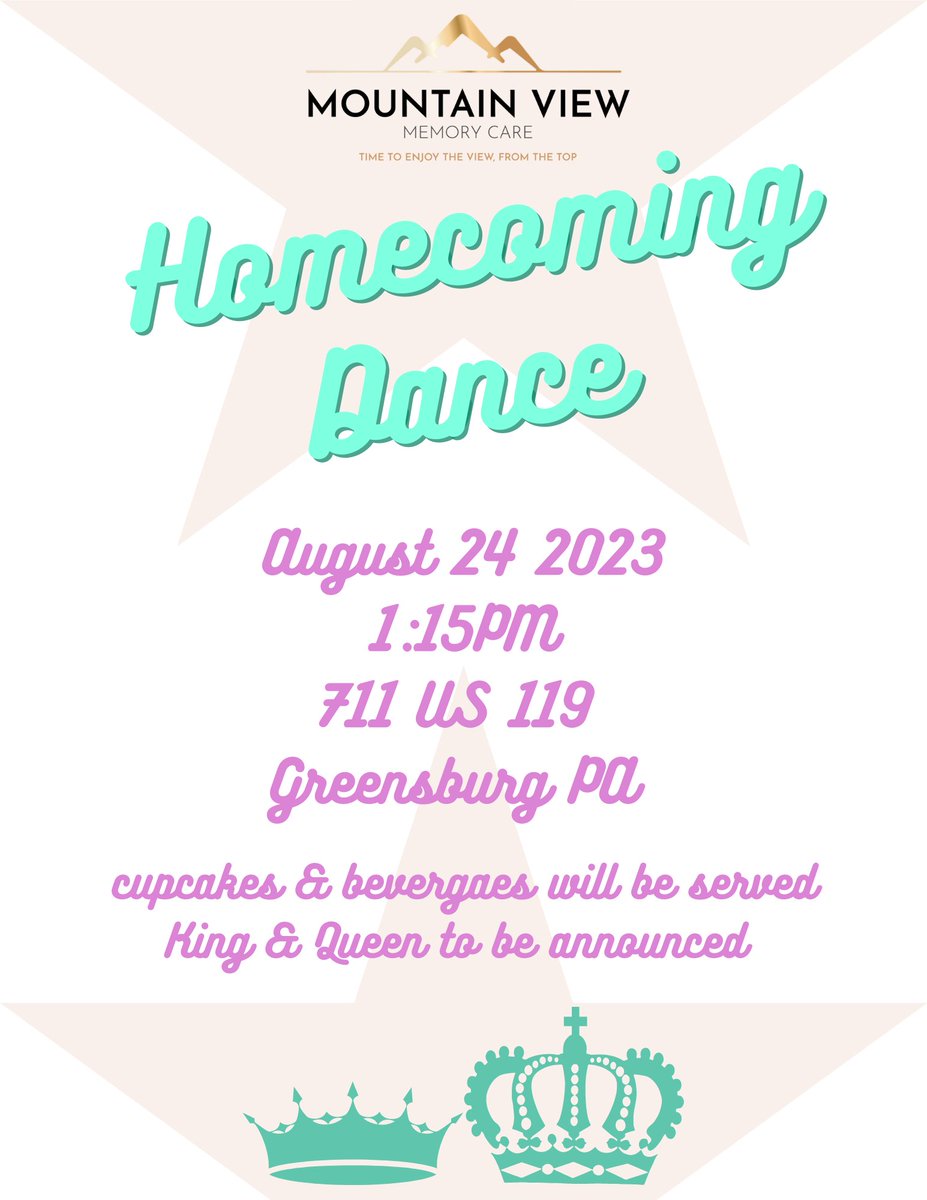 MountainViewSL's tweet photo. Introducing our first Annual Mountain View Memory Care Homecoming Dance! Voting will be held and King &amp; Queen will be crowned at the event - we can't wait to see all the beautiful attendees!  #memorycare #homecoming #king #queen #seniorlivingcommunity https://t.co/7JjbYXacxr https://t.co/dtJ5pPWx7y