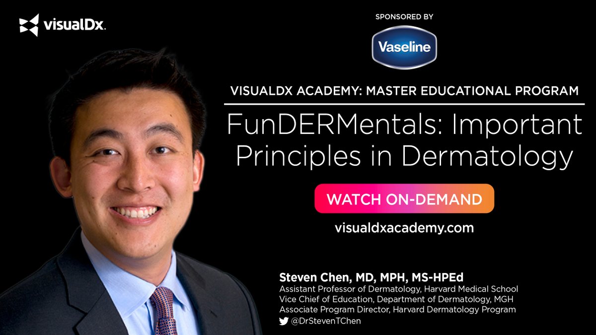 VisualDx's tweet image. Join us for an enriching on-demand webinar with Dr. Steven Chen, supported by @VaselineBrand! Learn about skin conditions in patients with skin of color and enter for a chance to win a FREE 12-month VisualDx license! Don&apos;t miss out: bit.ly/fundermentals #MedTwitter #VisualDx