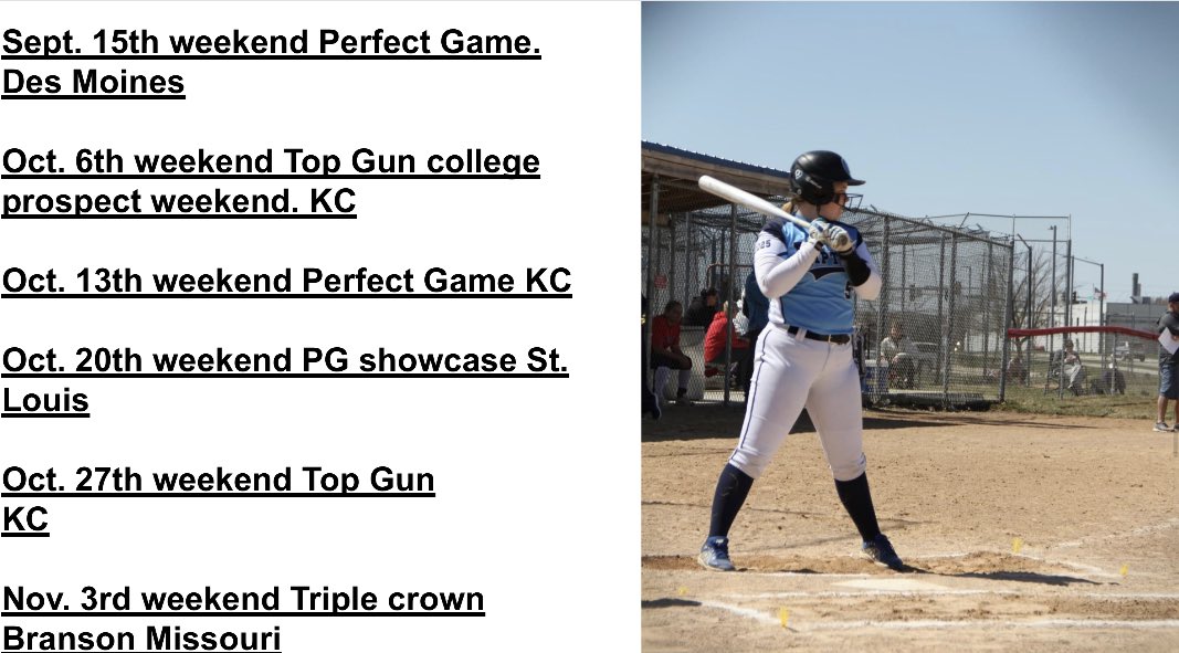 Here's a look at my fall schedule for Central Iowa Riptide Elite 18u! Really looking forward to another high competitive and fun season! 
<a href="/MSSUSoftball/">MSSU Softball</a> <a href="/WartburgSB/">Wartburg Softball</a> <a href="/WinonaStateSB/">WinonaState Softball</a> <a href="/UIU_Softball/">Upper Iowa Softball</a> <a href="/WPU_Softball/">William Penn University Softball</a> <a href="/CoachFerrill/">Ron Ferrill</a> <a href="/coachyegge/">Yegge</a> <a href="/taylord2013/">Taylor Dickson</a> <a href="/UCMJensSoftball/">Jennies Softball</a> <a href="/UMD_Softball/">Bulldog Softball</a>