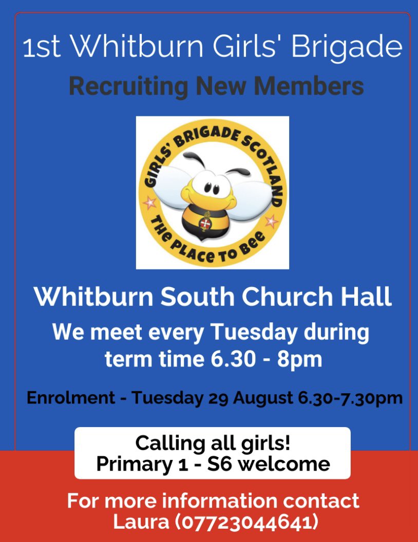 Looking forward to welcoming our existing members back for our new session! Enrolment takes place on 29 August. See you there! @croftmalloch @whitdale_ps @wlpolkemmetps @WoodmuirP @Longridgeps @WhitburnAC @LoveWestLothian @StJosephspswhit @gbinscotland