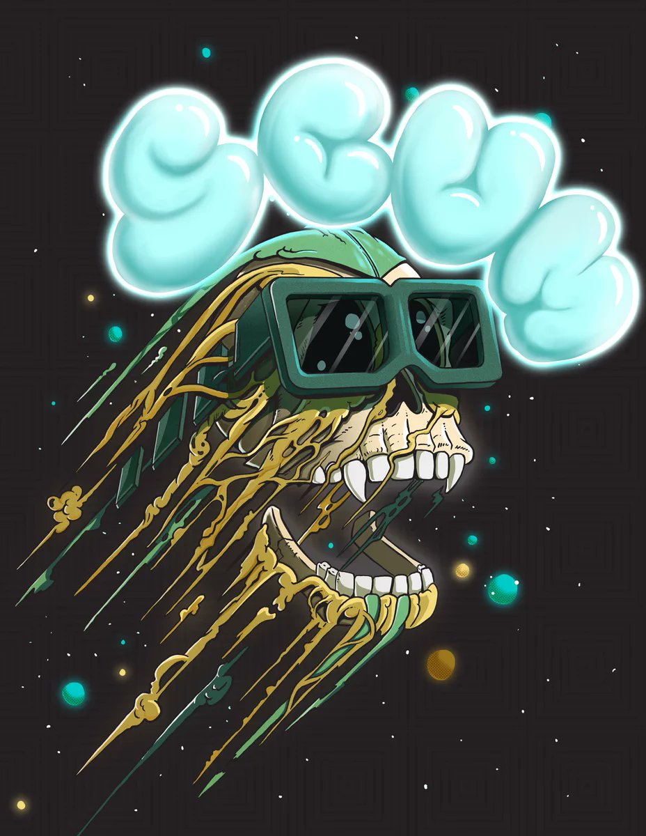 DSCVR1's tweet photo. DSCVR's Artist of the Day is @SCUMSOL 

From being one of the key artists at DeadGods to heading up his own 1:1 PFP collection Slimes, Scum’s work blends 🔥character design with mythology inspired by vibrant Xicano history.