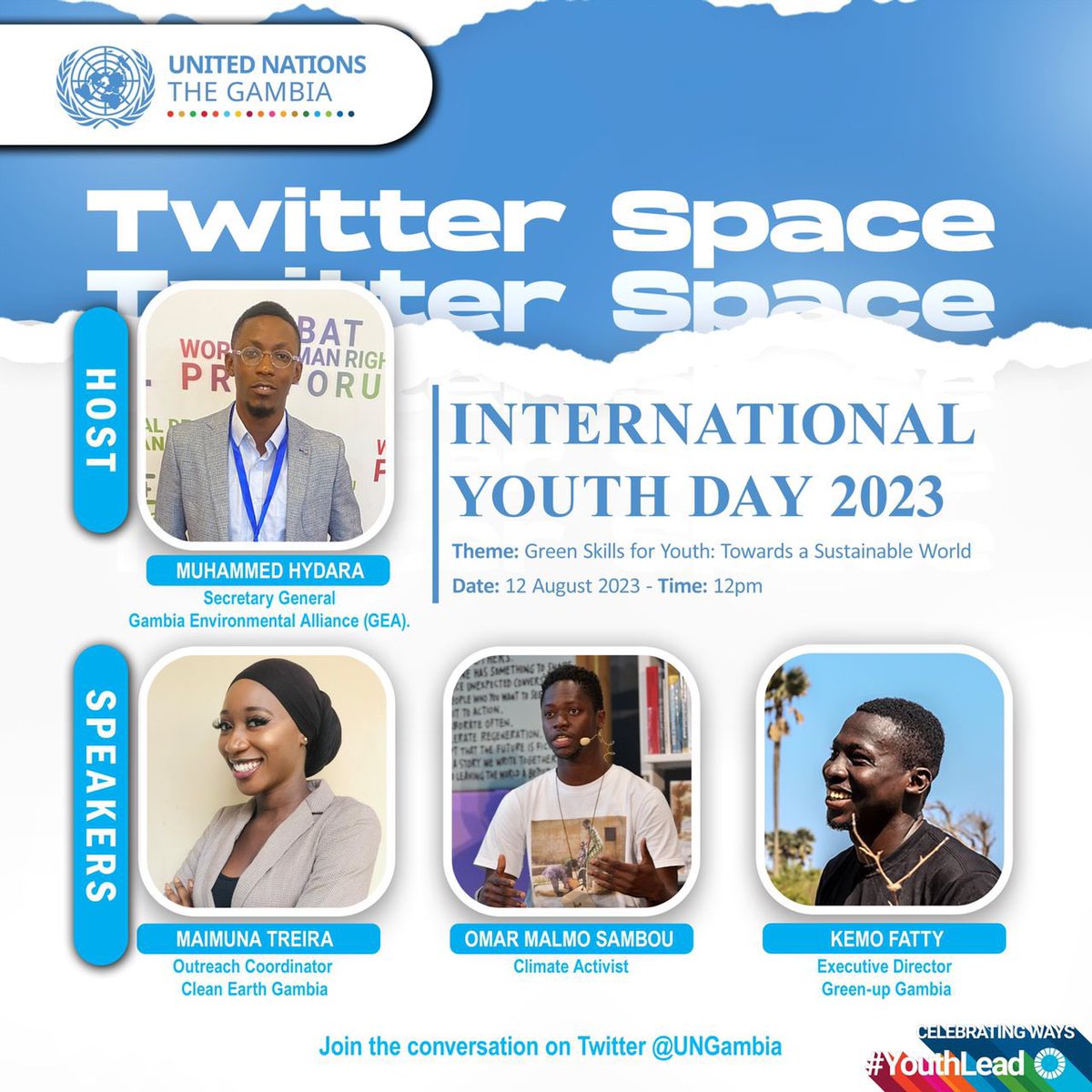 In commemoration of #IYD2023, join our outreach coordinator <a href="/ajimymuna/">Not_Just_A_Physicist</a> <a href="/muhammed_hydara/">Muhammed Hydara 🇬🇲</a> @MalmoJnr <a href="/kemofatty/">Kemo Fatty</a> on a Twitter space hosted by <a href="/UNGambia/">United Nations The Gambia</a> to discuss how young people can access green jobs as we continue to advocate #ClimateAction. Join us this Saturday at 12pmGMT.