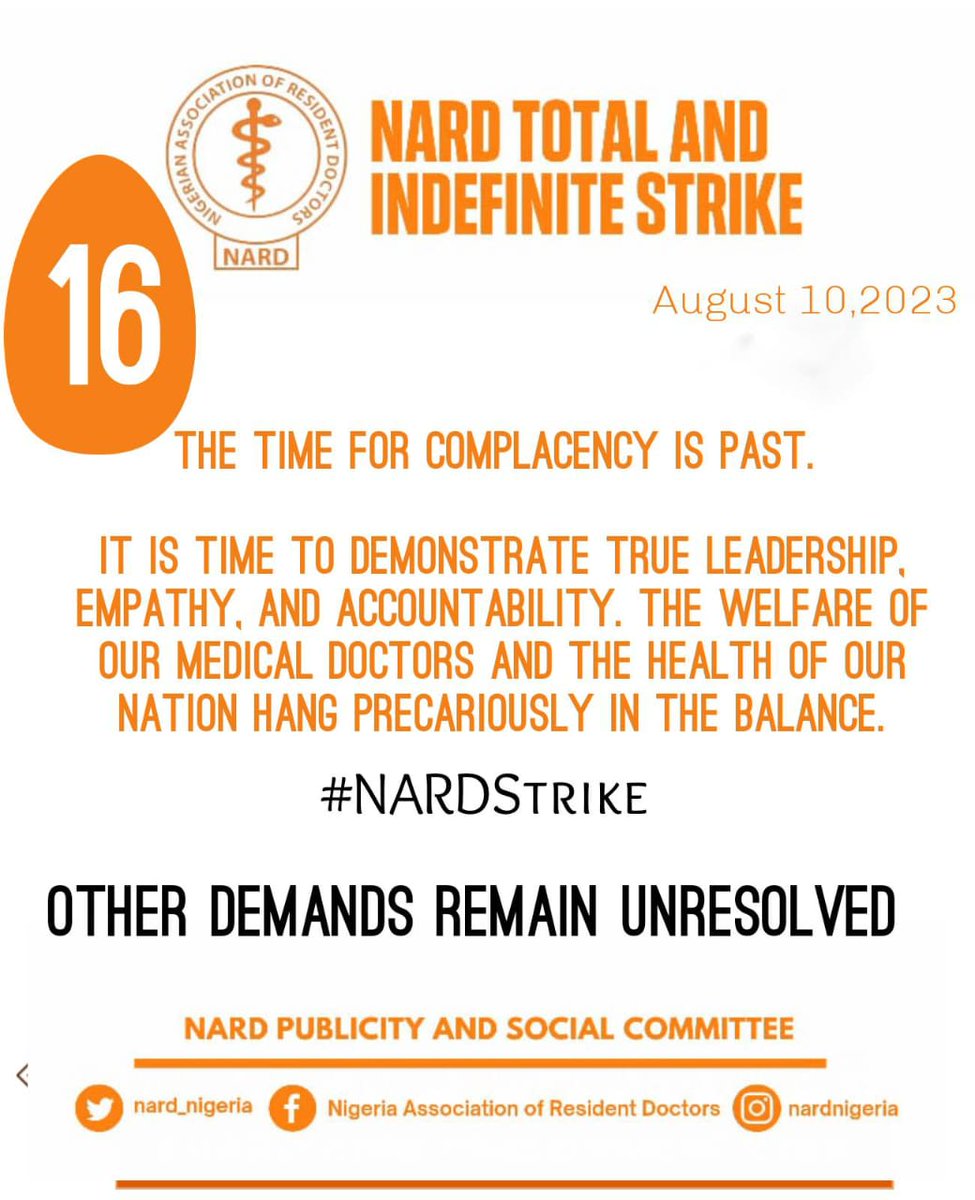 The FMOH should review and fulfill all subsisting agreements. Nigerian Doctors have negotiated tirelessly over the years and had contracts with FG that are reneged as fast as they are made. 
#NARDStrike