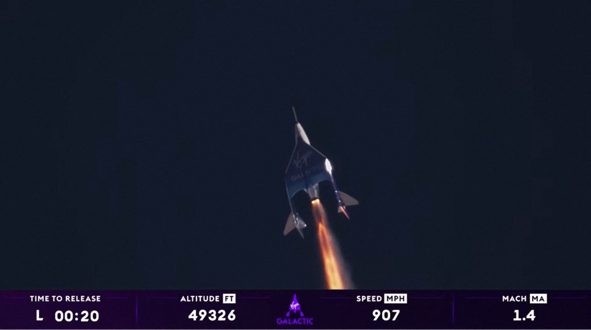 AlertaNews24's tweet photo. 🛰 | AHORA: Virgin Galactic lanza a sus primeros pasajeros al espacio, marcando la culminación de un programa de casi dos décadas para el turismo espacial comercial de la compañía. https://t.co/o4SxtDmZTh