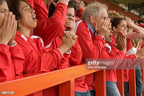 Stock photographs of football supporters at Stevenage Borough Football Club. Broadhall Way. Stevenage. Hertfordshire. SG2 8RH. UK (Year unknown)