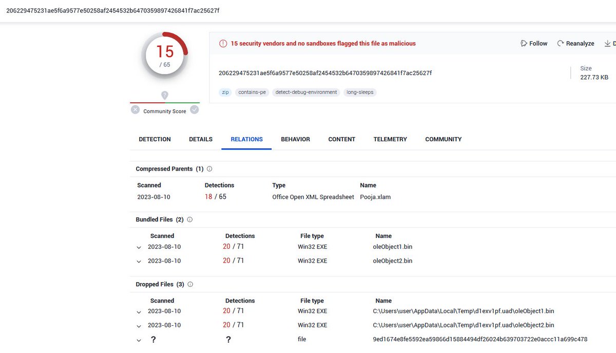 StopMalvertisin's tweet image. #APT #TransparentTribe

Pooja.xlam
f942baab036075e8ace437ccf96815a7

Embedded #CrimsonRAT

oleObject2.bin
bf86527f04d43718f77d8670e8996e90

svrdiv vsnivd.exe
ccc9494310731383e0af5074278d2d8c
5323834444ae9db2d971ac08cdf579e7

64.188.19[.]199:8158