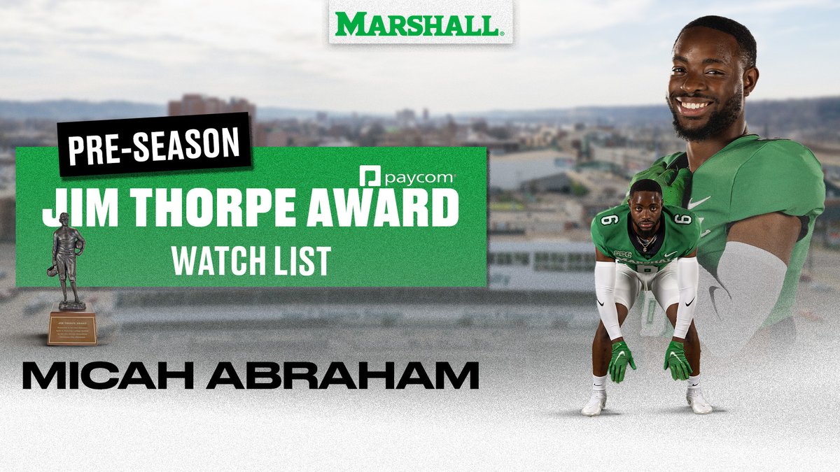 𝙈𝙞𝙘𝙖𝙝 𝙈𝙖𝙠𝙞𝙣𝙜 𝙈𝙤𝙫𝙚𝙨!

Marshall defensive back Micah Abraham named to the <a href="/jimthorpeaward/">Paycom Jim Thorpe Award</a> Watch List.

🔗bit.ly/MicahThorpeAwa…