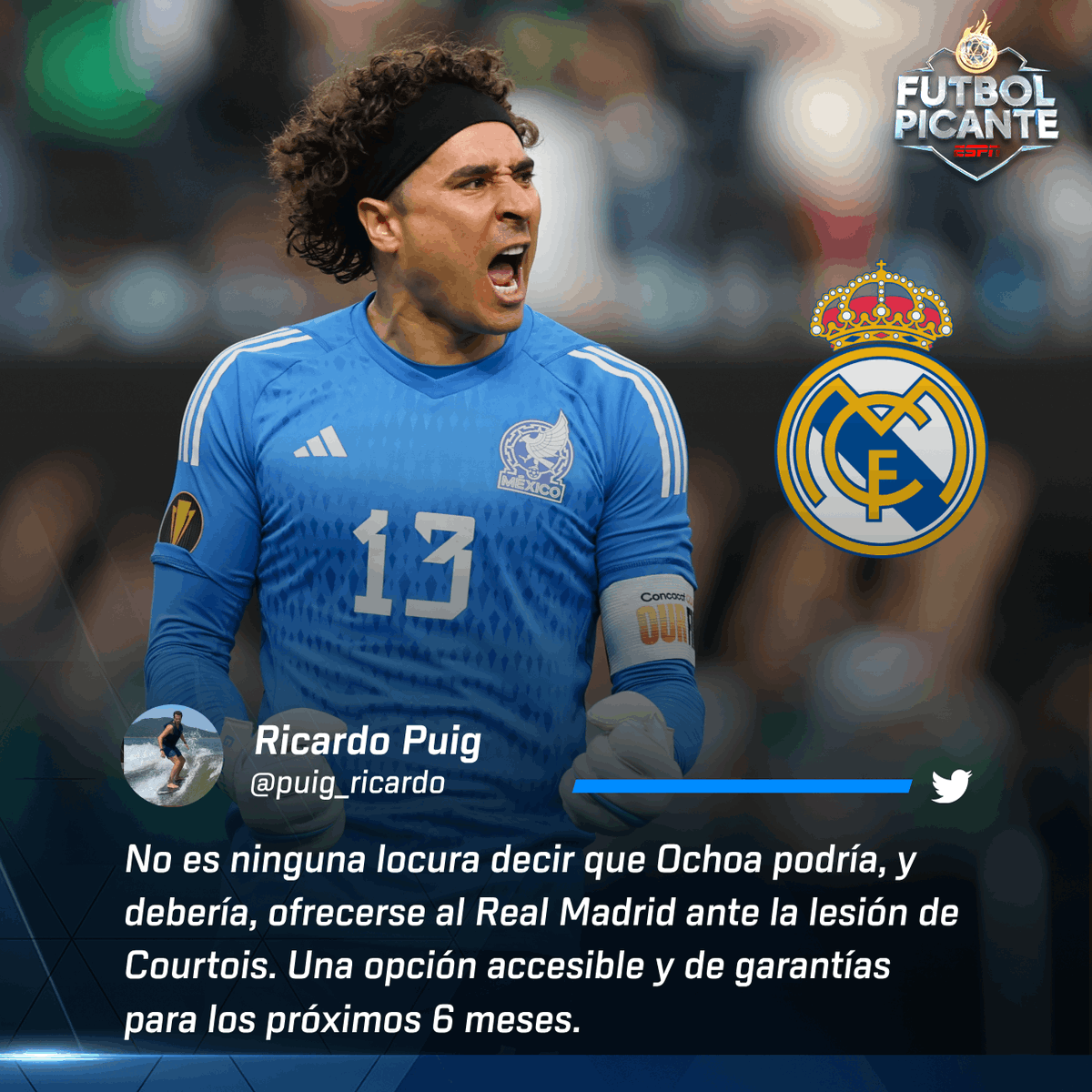 futpicante's tweet photo. ¿Ochoa al Madrid? 

@puig_ricardo lo ve como una opción de garantía y accesible 🔥 https://t.co/DlKupQ2gWt