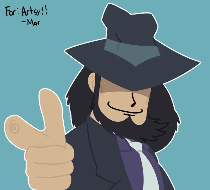 the last art request that i did before i left - its jigen from lupin the 3rd!!! the hand is a lil scuffed, but overall - im REALLY happy with how the lineless art is lookin. and the fact that i nailed the art style is nice too. love this guy