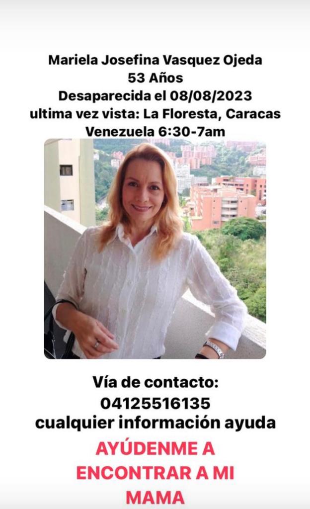 DonatellaU's tweet photo. #urgente #desaparecida María Josefina Vasquez está desaparecida desde el 8 de agosto. Si familia la buscaba desesperadamente.  Cualquier información se agradece al número de teléfono en la imagen. https://t.co/9Q27vy4SEI