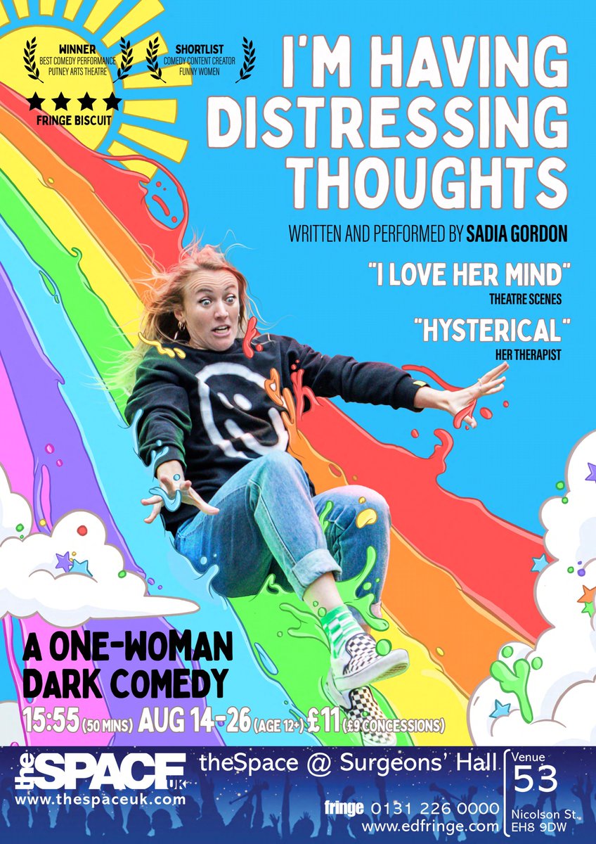 My very first SCREAM ABOUT MY SHOW. Starting with a tweet..
@edfringe #edfringe #soloshow #queertheatre #darkcomedy #mentalhealth #femalesoloshow #queersoloshow #fringedebut @TheScotsman @bingefringe @fringebiscuit @funnywomen @thetimes @FringeReview @ReviewsEdFringe @chortle