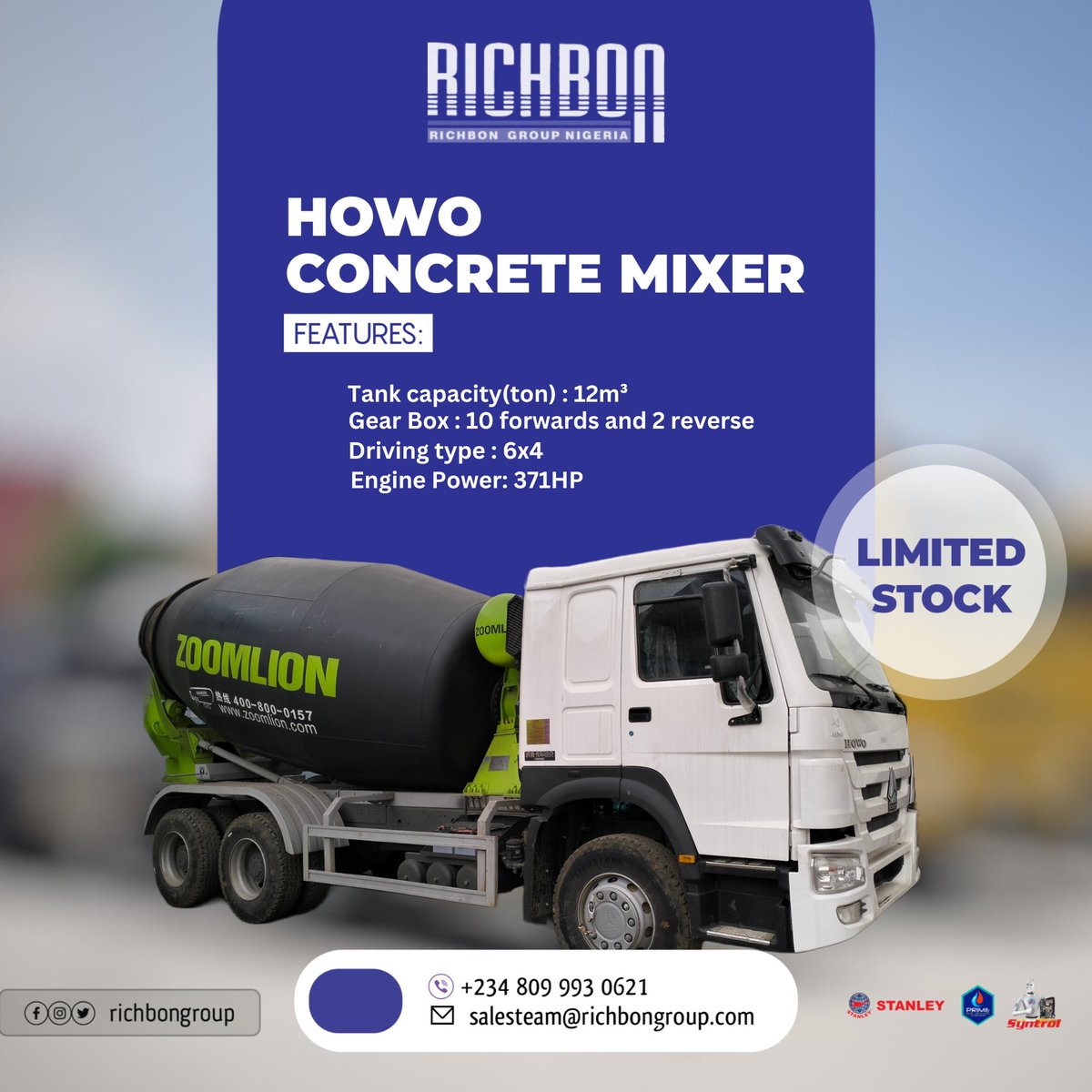 RichbonGroup's tweet photo. 🚧 Limited Stock Alert! 🚧 Get your hands on the powerful Howo Concrete Mixer before it's gone! 🏗️  #HowoConcreteMixer #ConstructionEssentials #LimitedStockHurryUp #ChampionsLeague #PeptJudgement #KPMG #PeterGregoryObi #Akpabio #Innoson https://t.co/P0jmZpOwED